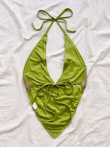 Soleia Plus Size New Sexy V-Neck Sequin Tank Top For Vacation - Green - View 2