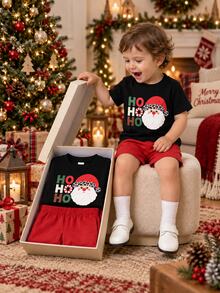 Young Boy Christmas Pattern Knitted Soft Crew Neck Short Sleeve Pullover T-Shirt Kids - Black - View 2