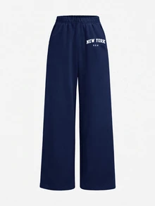 SHEIN 青少年女孩多功能蝴蝶結圖案長袖上衣與長褲兩件套，淺灰色 - 藍色 - 查看 5