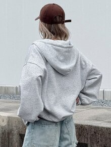 FRIFUL 女款刺繡時尚拉鍊連帽衛衣 - 灰色 - 查看 2