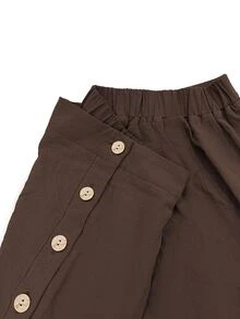 Linhara CURVE Plus Size Women's Brown Button-Front Design Elegant Casual Minimalist Versatile Elastic Waist Loose Wide Leg Pants Fall - Brown - View 4