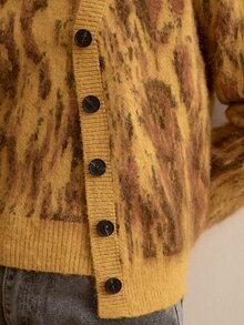 MOTF PREMIUM WOMEN'S LEOPARD PRINT KNIT VEST & SWEATER 2 PIECES SET, AUTUMN/WINTER - Camel - View 2