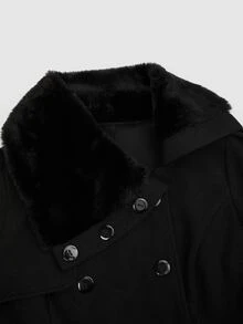 Sweetra CURVE Plus Size Women Solid Color Waist Tie Fashion Versatile Overcoat - Black - View 7