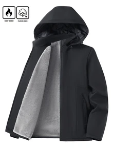 Acti Log Men's Autumn/Winter Hooded Thick Thermal Lined Padded Coat Coat - Black - View 2