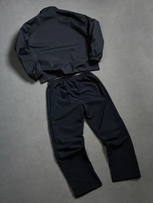 Manfinity Roghcode Y2K Contrast Stitching 2 Pieces Sports Set, Loose Zip-Up Jacket + Wide Leg Pants, Letter Embroidery Streetwear Daily Outfit - Black - View 2