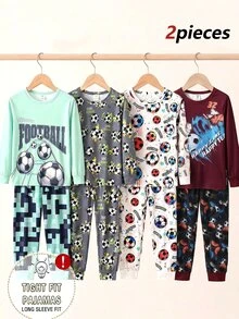 Boys' Autumn/Winter Colorful Soccer Letter Print Long Sleeve & Long Pants Snug Fit Loungewear Set - Multicolor - View 7