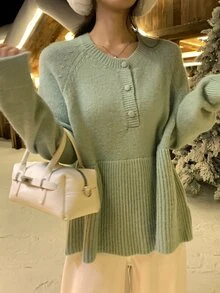 DAZY Women's Round Neck Korean Style Long Sleeve Autumn/Winter Sweater - Mist Green - View 9