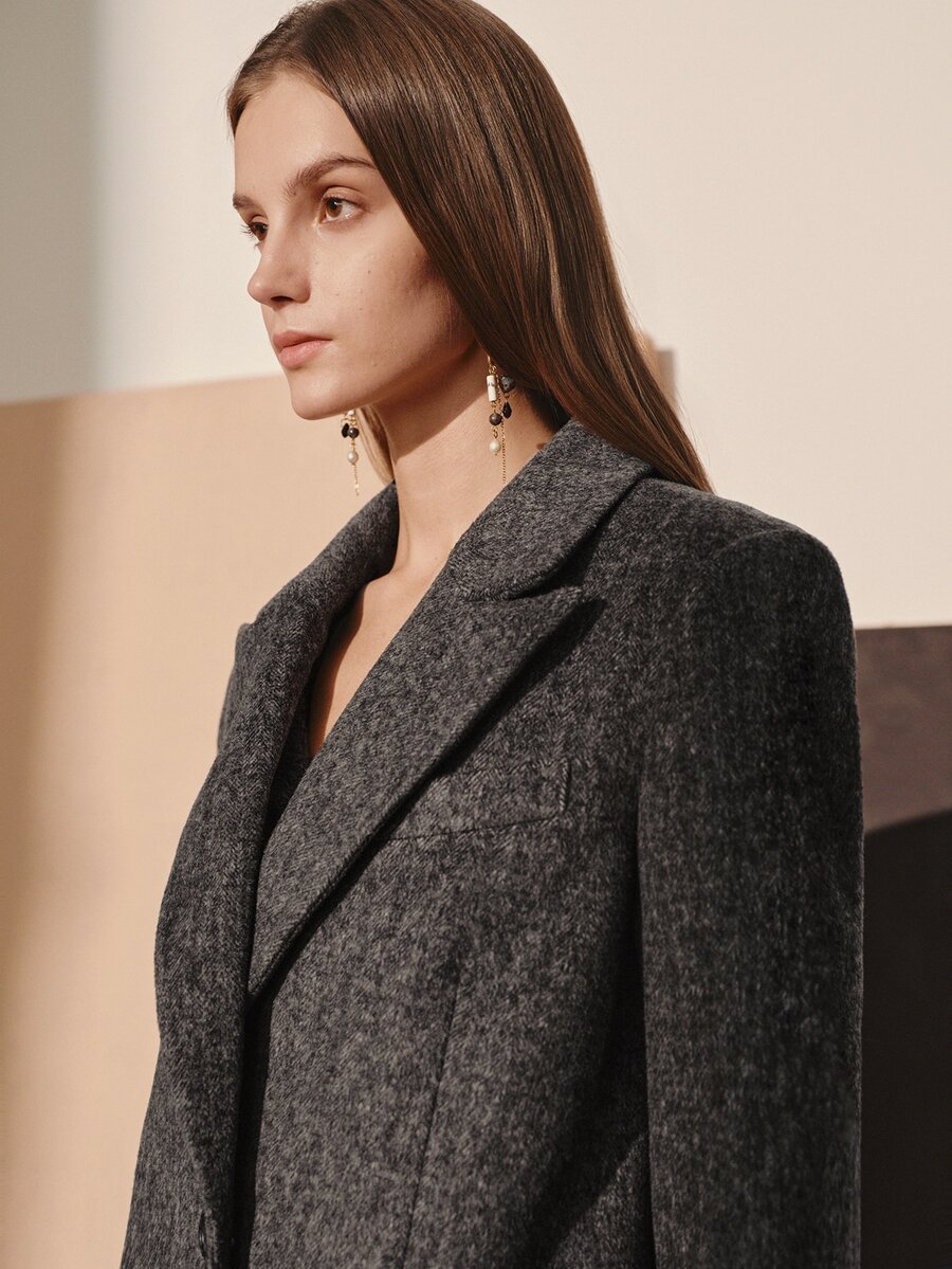 MOTF PREMIUM WOOL BLEND LAPEL NECK LONG SLEEVE BLAZER JACKET, AUTUMN/WINTER - Dark Grey - View 2