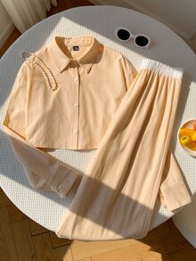 Comfortcana Women's Striped Long Sleeve Top And Pants Casual Daily Set - Yellow - View 4