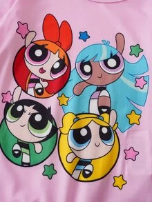 THE POWERPUFF GIRLS X SHEIN Baby Girl Cartoon Print Long Sleeve Jumpsuit - Pink - View 4