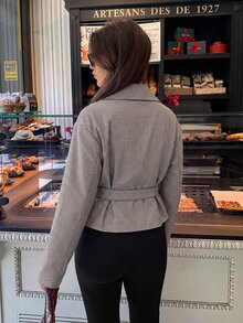 Aloruh 女款千鳥格領口長袖休閒風衣外套 - 咖啡棕 - 查看 2