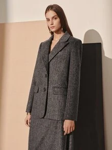 MOTF PREMIUM WOOL BLEND LAPEL NECK LONG SLEEVE BLAZER JACKET, AUTUMN/WINTER - Dark Grey - View 7