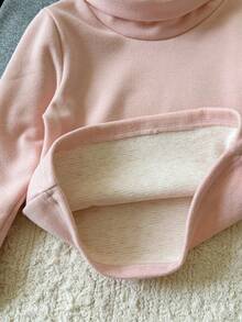 SHEIN 3件組幼兒女嬰高領上衣 可愛粉色灰色黑色純色抓絨內裡長袖假領加厚冬季舒適秋季套頭上衣 - 粉色 - 查看 5