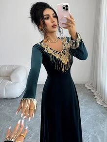 Yasmyna Đầm nữ đính họa tiết phong cách thường ngày đi tiệc - Màu xanh lá cây đậm - Xem 4