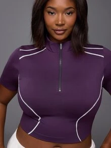 Voyena Women's Plus Size Colorblock Casual Daily Wear Sports T-Shirt - Bold Plum - View 6