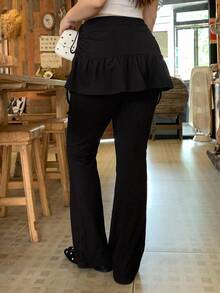 Dazy Plus Korean Style Solid Color Casual Long Pants With Ruffle Trim 2 In 1 Design For Girls - Black - View 2