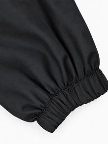 SHEIN BASICS Conjunto de chaqueta y pantalones de manga larga de unicolor para mujer, estilo casual deportivo para exteriores - Negro - Ver 8