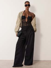 MERLEAU Women's Modern Lace Black Bodysuit - Black - View 1