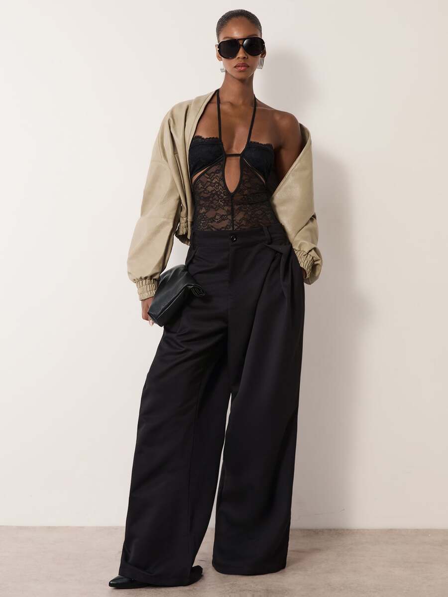 MERLEAU Women's Modern Lace Black Bodysuit - Black - View 1