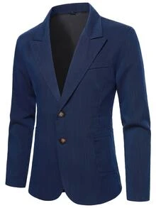 Manfinity Mode Men's Solid Color Long Sleeve Jacket And Pants Casual Daily Suit Set - Navy Blue - View 5