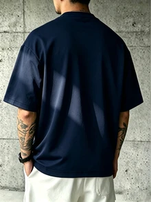 Sport MetroGents 男士大尺碼蜘蛛圖案條紋印花拼色短袖運動T恤 - 黑色 - 查看 2