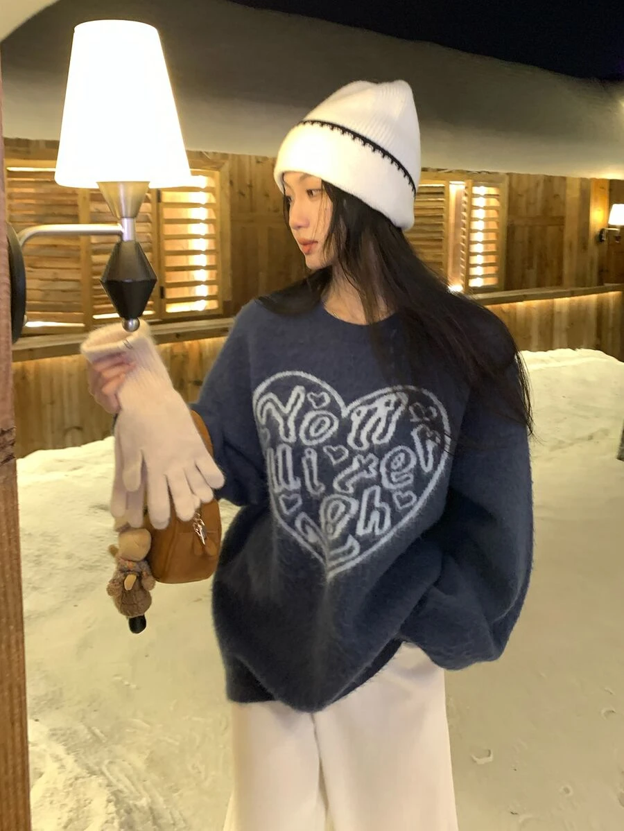 DAZY Women's Round Neck Long Sleeve Autumn/Winter Sweater - Blue - View 1