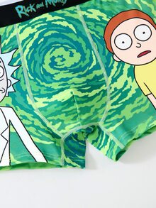 Rick and Morty X SHEIN Men's Letter Cartoon Print Casual Everyday Boxer Briefs - Green - View 8