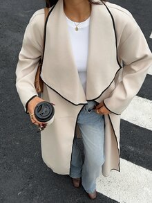 FavEase New Fall/Winter 2026 Collection: Women's Color-Block Overcoat With Wide Lapel – Perfect For Daily Commute And Dates - Apricot - View 2