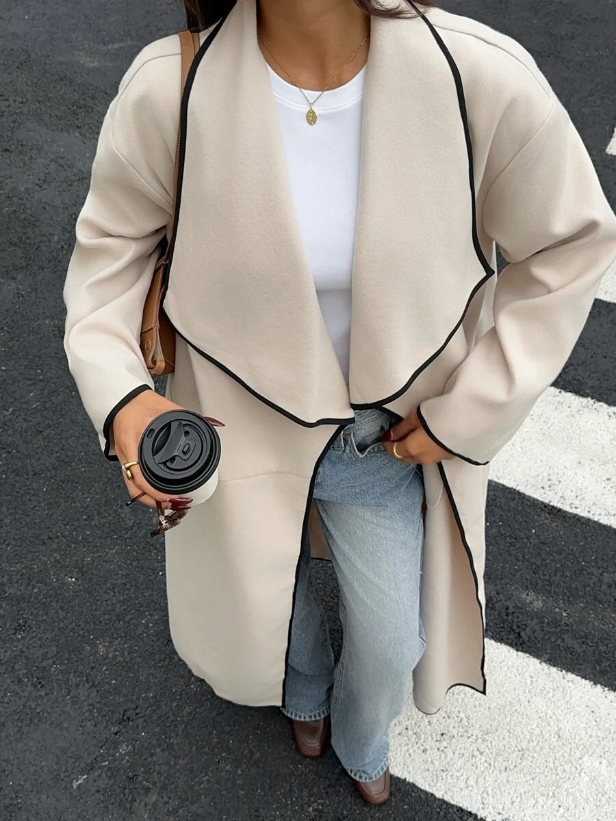 FavEase New Fall/Winter 2026 Collection: Women's Color-Block Overcoat With Wide Lapel – Perfect For Daily Commute And Dates