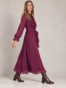 Dayvera Women's Elegant Solid Color Long Sleeve Dress - Purple - View 4