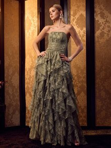 MOTF Soiréza ELEGANT STRAPLESS BACK LACE-UP TIERED RUFFLE LACE MAXI GOWN FOR FORMAL EVENING PARTY, WEDDING, GALAS - Olive Green - View 6