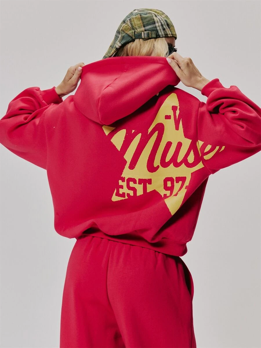 MUSERA Hoodie Oversize dengan Cetakan Grafis Lucu untuk Sehari-hari, Gaya Vintage Y2K, Cocok untuk Kembali ke Sekolah Dasar - Merah - View 1
