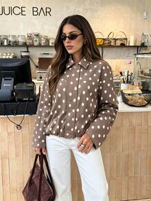 Serisse Women's Polka Dot Casual Versatile Daily Wear Long Sleeve Jacket - Brown - View 4