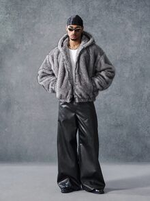 PAVTROS Men's Vintage Loose Fit Hooded Fleece Jacket, Straight Cut, Suitable For Casual Daily Wear - Grey - View 5