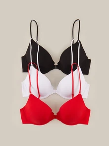 Bralution 3pcs Multi-Color Underwire Molded Cup Bra, Criss-Cross Back, High Support, Front Closure, Minimalist Daily Women's Lingerie - Multicolor - View 5