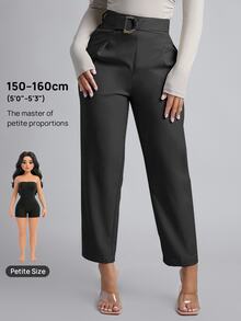 SHEIN PETITE Women's Solid Color Casual Versatile Daily Wear Long Pants - Dark Grey - View 7