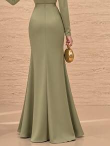 Graceveil Elegant Waist Twist Knot Wrap Tie Draped Flared Split Long Skirt - Green - View 2