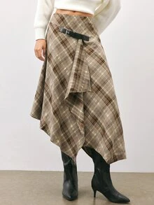 Maija Women's Plaid Casual Versatile Daily Wear Skirt - Brown - View 4