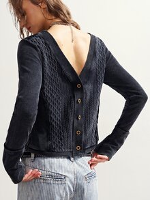 Bohemela Women's Textured Button Knit Cardigan - Black - View 4