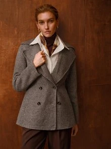 MOTF PREMIUM WOMEN'S AUTUMN/WINTER LARGE LAPEL DOUBLE-BREASTED OPEN FRONT OVERCOAT - Coffee Brown - View 7