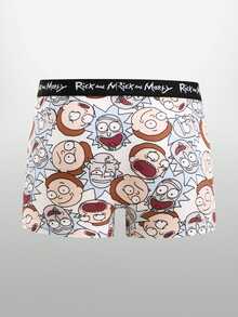 Rick and Morty X SHEIN Men's Letter & Cartoon Print Casual Daily Boxer Briefs - White - View 2