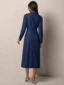 CielaLinda Women's Pleated Casual Daily Summer Denim Dress - Medium Wash - View 2