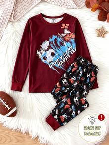 Boys' Autumn/Winter Colorful Soccer Letter Print Long Sleeve & Long Pants Snug Fit Loungewear Set - Multicolor - View 2