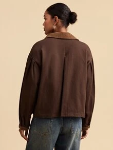 Travachic Women's Floral Pattern Zipper Casual Vintage Cottagecore Versatile Long Sleeve Jacket Travel Everyday Brown Floral Fall - Brown - View 2