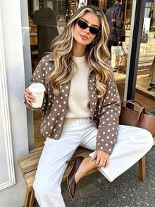 Serisse Women's Polka Dot Casual Versatile Daily Wear Long Sleeve Jacket - Brown - View 6