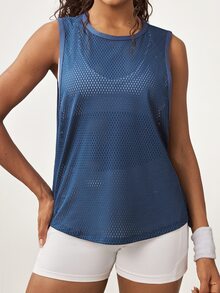 Easithlete Women's Round Neck Solid Color Daily Fitness Sports Tank Top - Blue - View 1