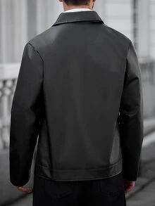 Manfinity CasualCool Men's Solid Color Zipper Casual Versatile Daily Travel Long Sleeve Jacket - Black - View 2
