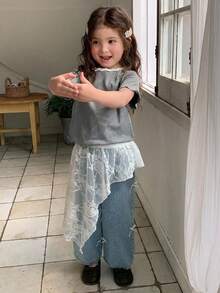 Dazy Kids Young Girl) Lace Design Asymmetrical Skirt With Ruffle Hem, Autumn Skirt - White - View 5