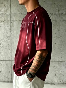 Sport MetroGents 男士大尺碼蜘蛛圖案條紋印花拼色短袖運動T恤 - 黑色 - 查看 5