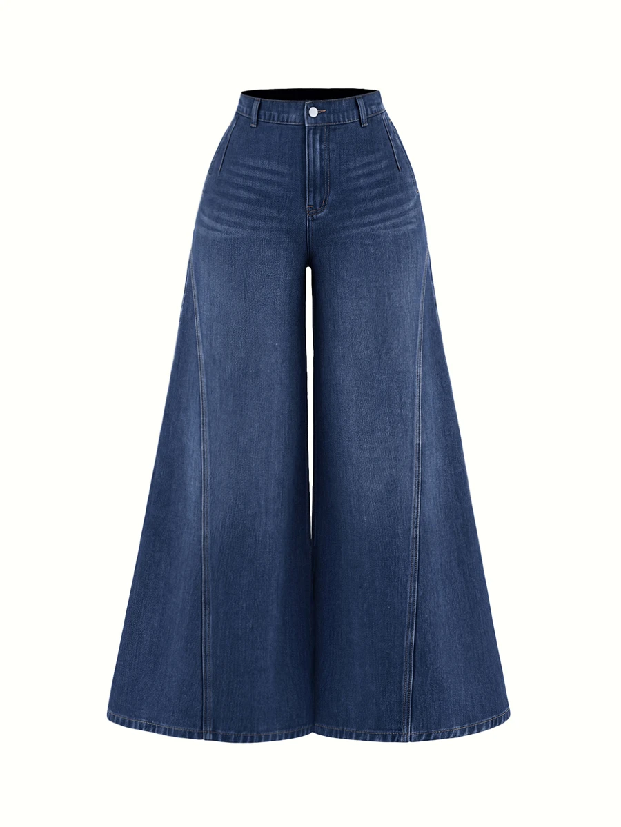 SHEIN MOD Plus Size Women's Casual Everyday Denim Jeans With Pockets And Buttons - Blue - View 1